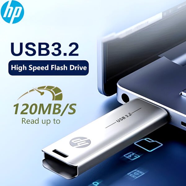 HP x796w USB 3.2 flash drive with high-speed metal slide design, available in 32GB, 64GB, and 128GB storage options for fast and reliable data transfer.