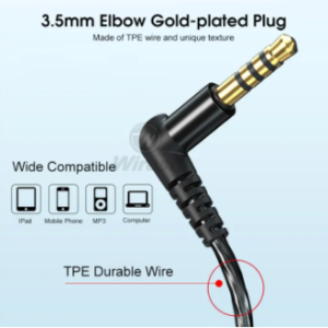 Wiresto wired in-ear earbuds with microphone, Hi-Fi sound quality, and noise-canceling feature, perfect for calls and broadcasts.