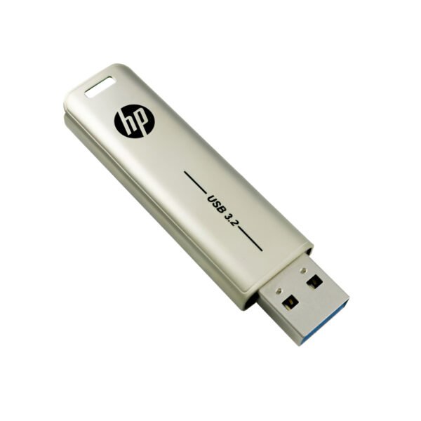 HP x796w USB 3.2 flash drive with high-speed metal slide design, available in 32GB, 64GB, and 128GB storage options for fast and reliable data transfer.