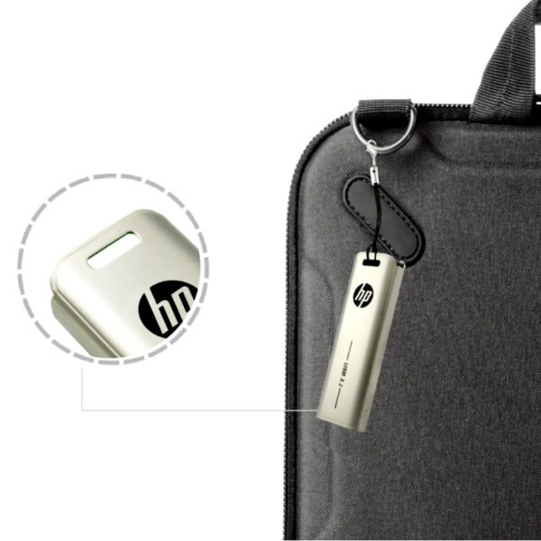 HP x796w USB 3.2 flash drive with high-speed metal slide design, available in 32GB, 64GB, and 128GB storage options for fast and reliable data transfer.